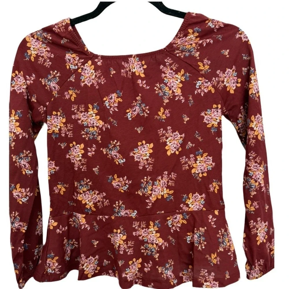 Childrens Place Rustic Brown Floral Blouse Long Sleeve Size Girls 10/12